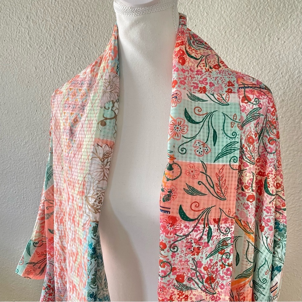 World Market Floral Kimono Cardigan Women’s One Size Patchwork Boho Oversized - Picture 2 of 14